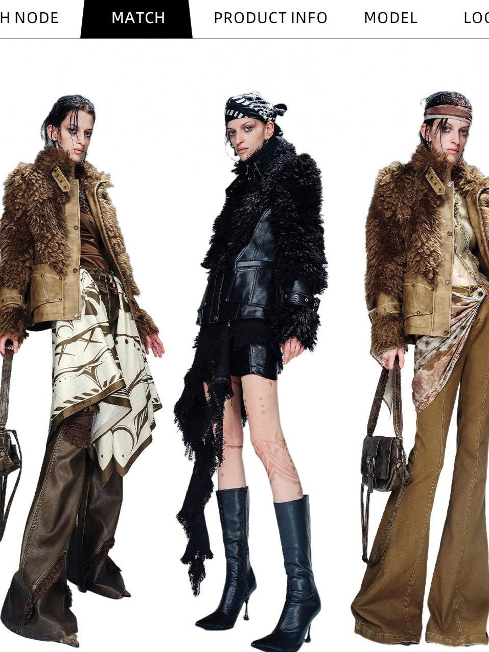 NORTH NODE Cropped Faux Leather Patch Fuzzy Crystal Velvet Lined Women&