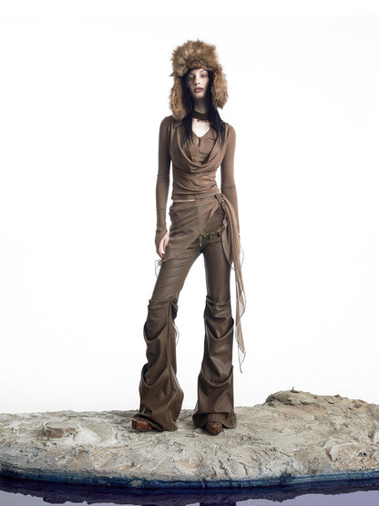 NORTH NODE Cropped Faux Two Piece Drape Neck Women&
