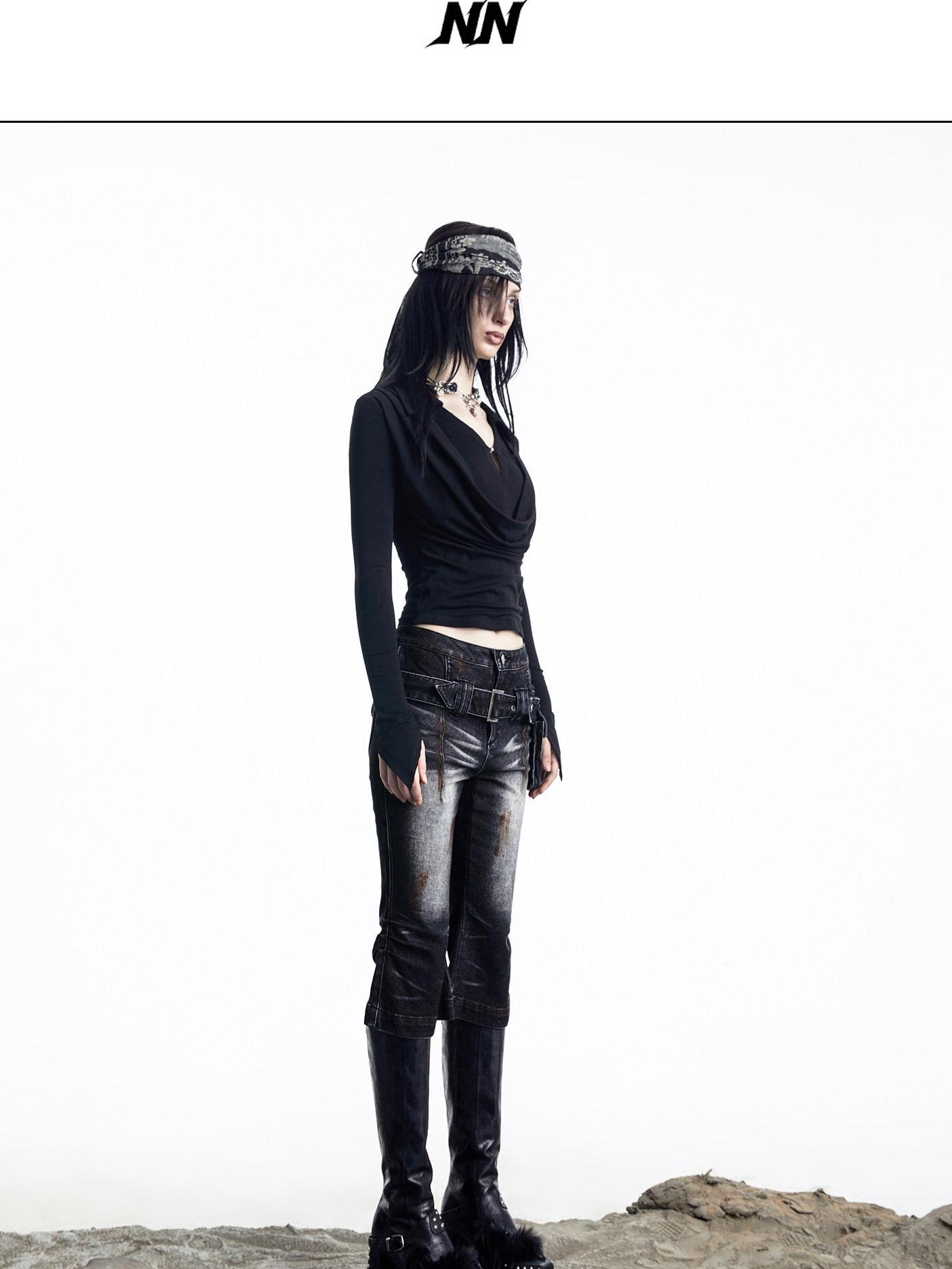 NORTH NODE Cropped Faux Two Piece Drape Neck Women&