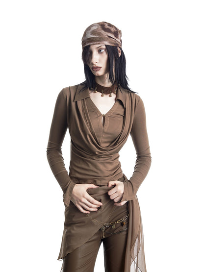 NORTH NODE Cropped Faux Two Piece Drape Neck Women&