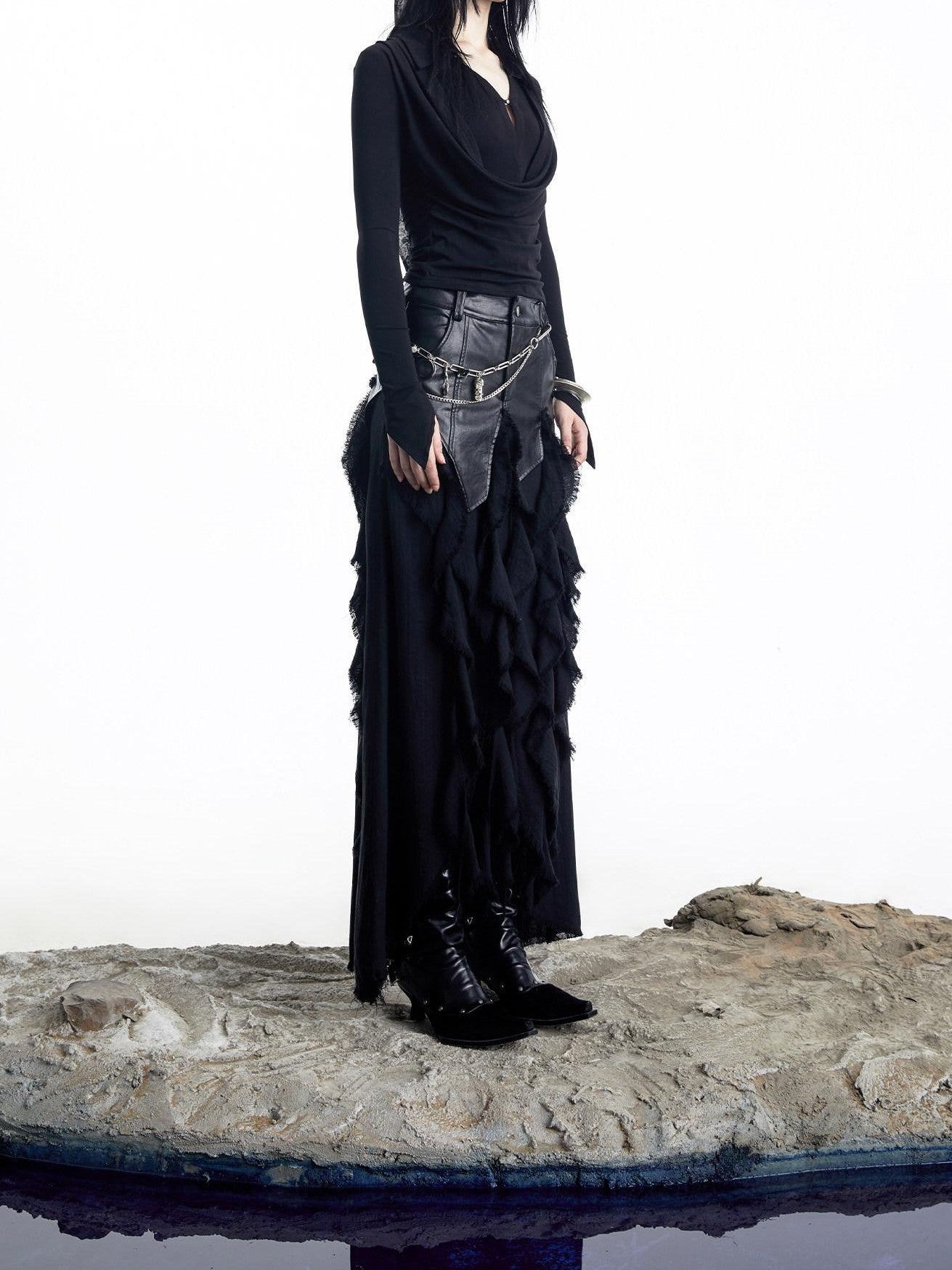 NORTH NODE Cropped Faux Two Piece Drape Neck Women&