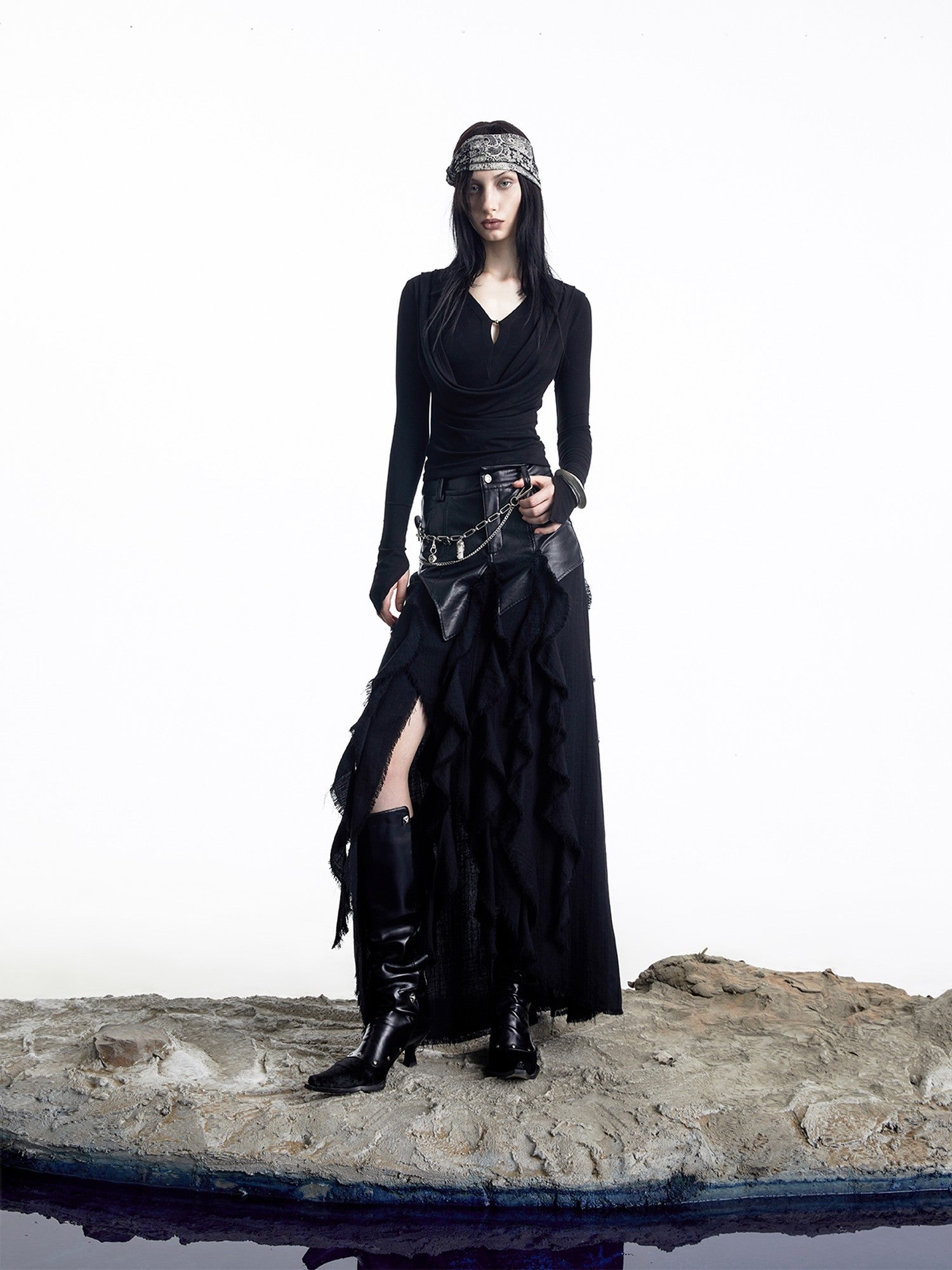 NORTH NODE Cropped Faux Two Piece Drape Neck Women&