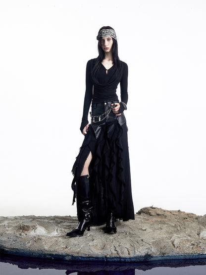 NORTH NODE Cropped Faux Two Piece Drape Neck Women&
