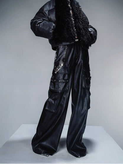 NORTH NODE Cropped Fur Collar Leather Panel Women&