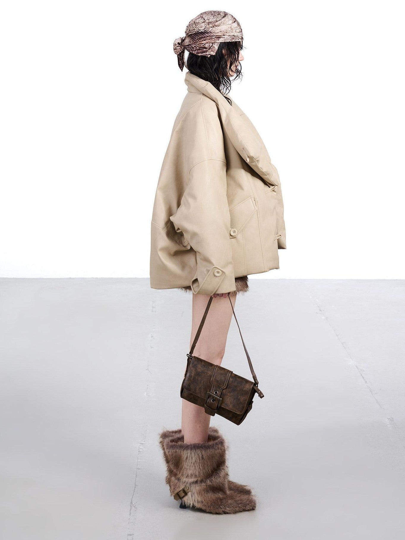NORTH NODE Cropped Large Lapel Single Row 90 White Duck Down Women&