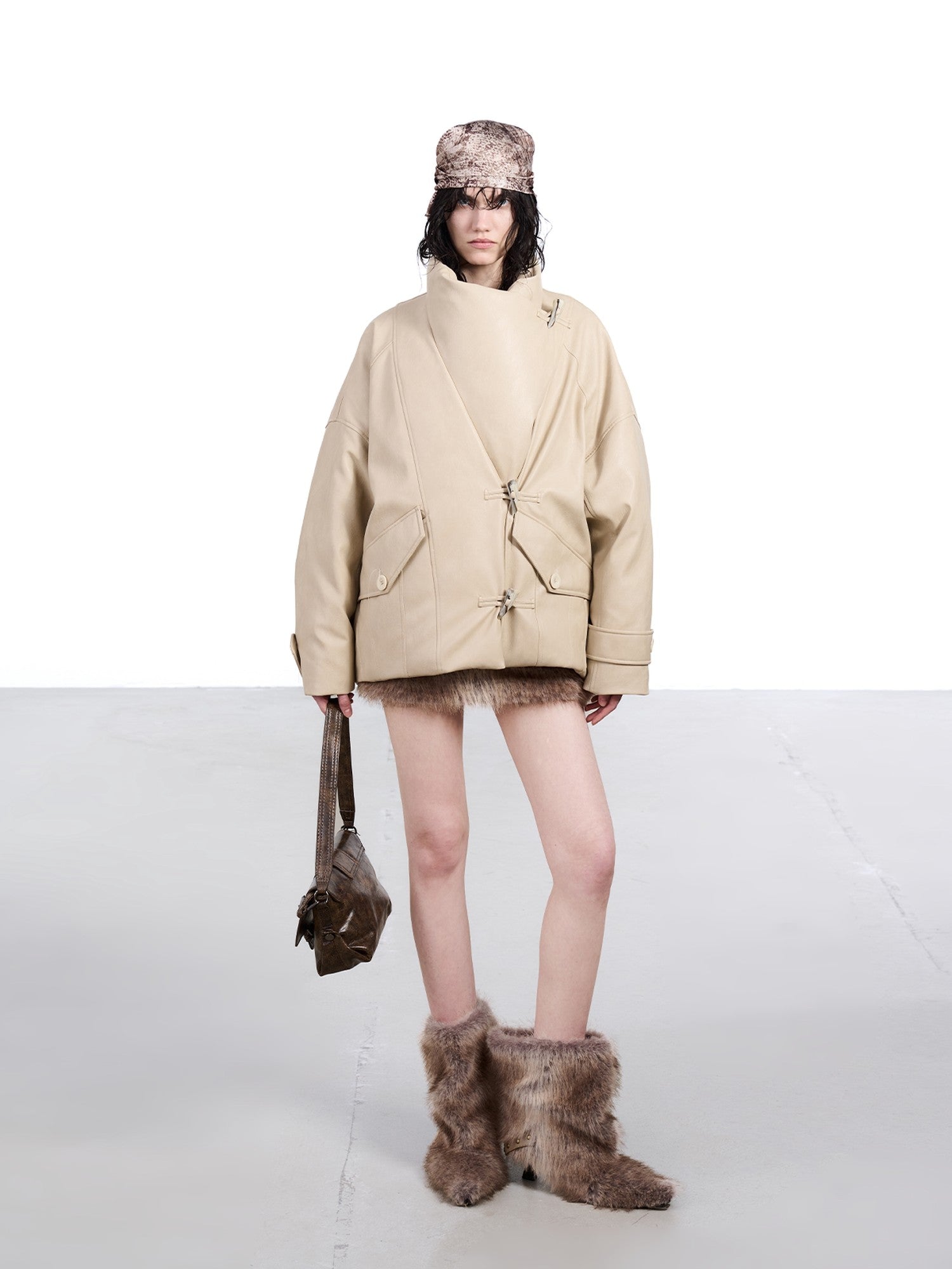 NORTH NODE Cropped Large Lapel Single Row 90 White Duck Down Women&