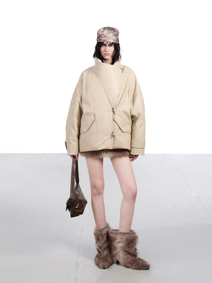 NORTH NODE Cropped Large Lapel Single Row 90 White Duck Down Women&