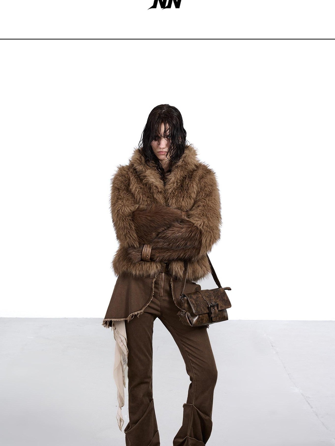 NORTH NODE Cropped Patchwork Colorblock Punk Turn Collar Women&