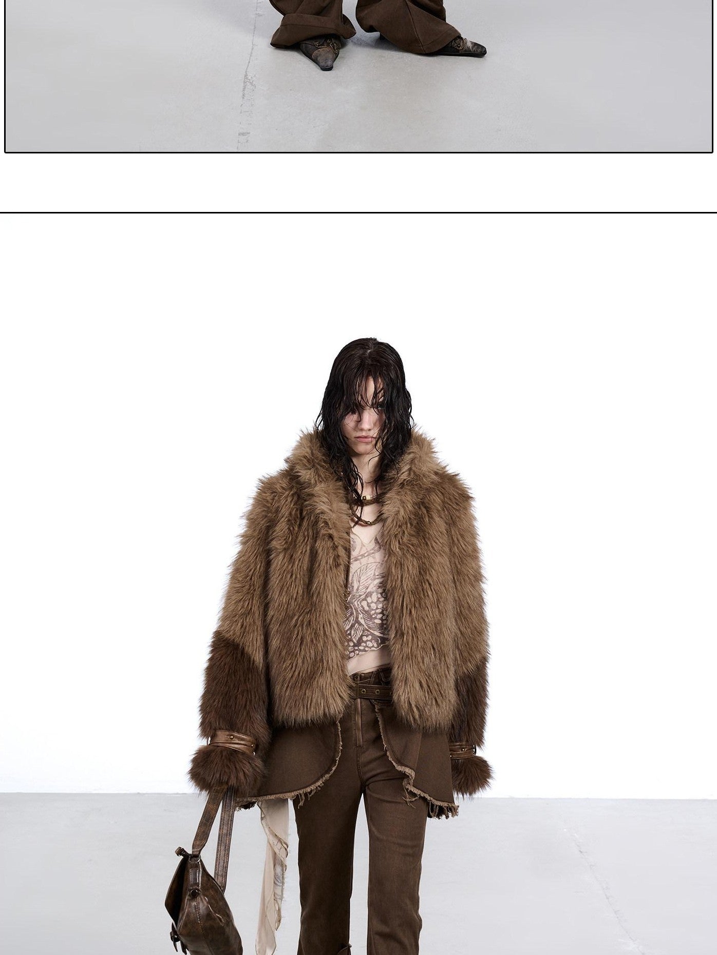 NORTH NODE Cropped Patchwork Colorblock Punk Turn Collar Women&