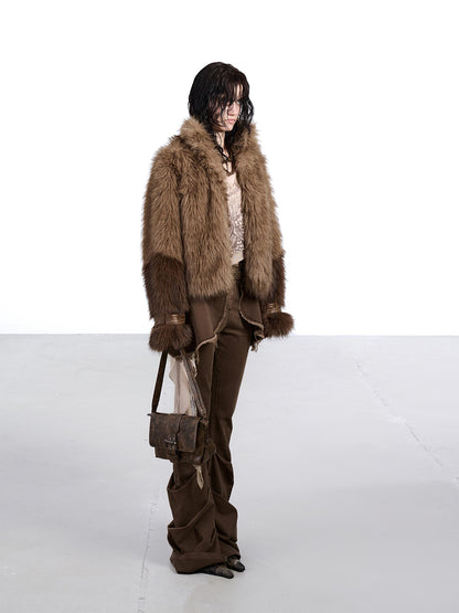 NORTH NODE Cropped Patchwork Colorblock Punk Turn Collar Women&