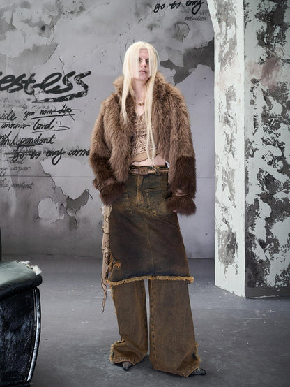 NORTH NODE Cropped Patchwork Colorblock Punk Turn Collar Women&