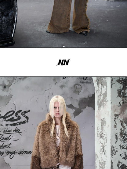 NORTH NODE Cropped Patchwork Colorblock Punk Turn Collar Women&