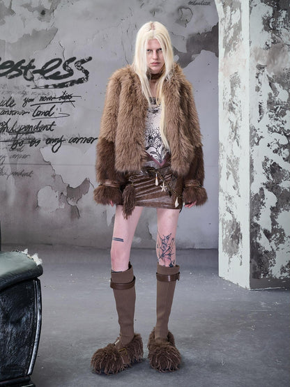 NORTH NODE Cropped Patchwork Colorblock Punk Turn Collar Women&