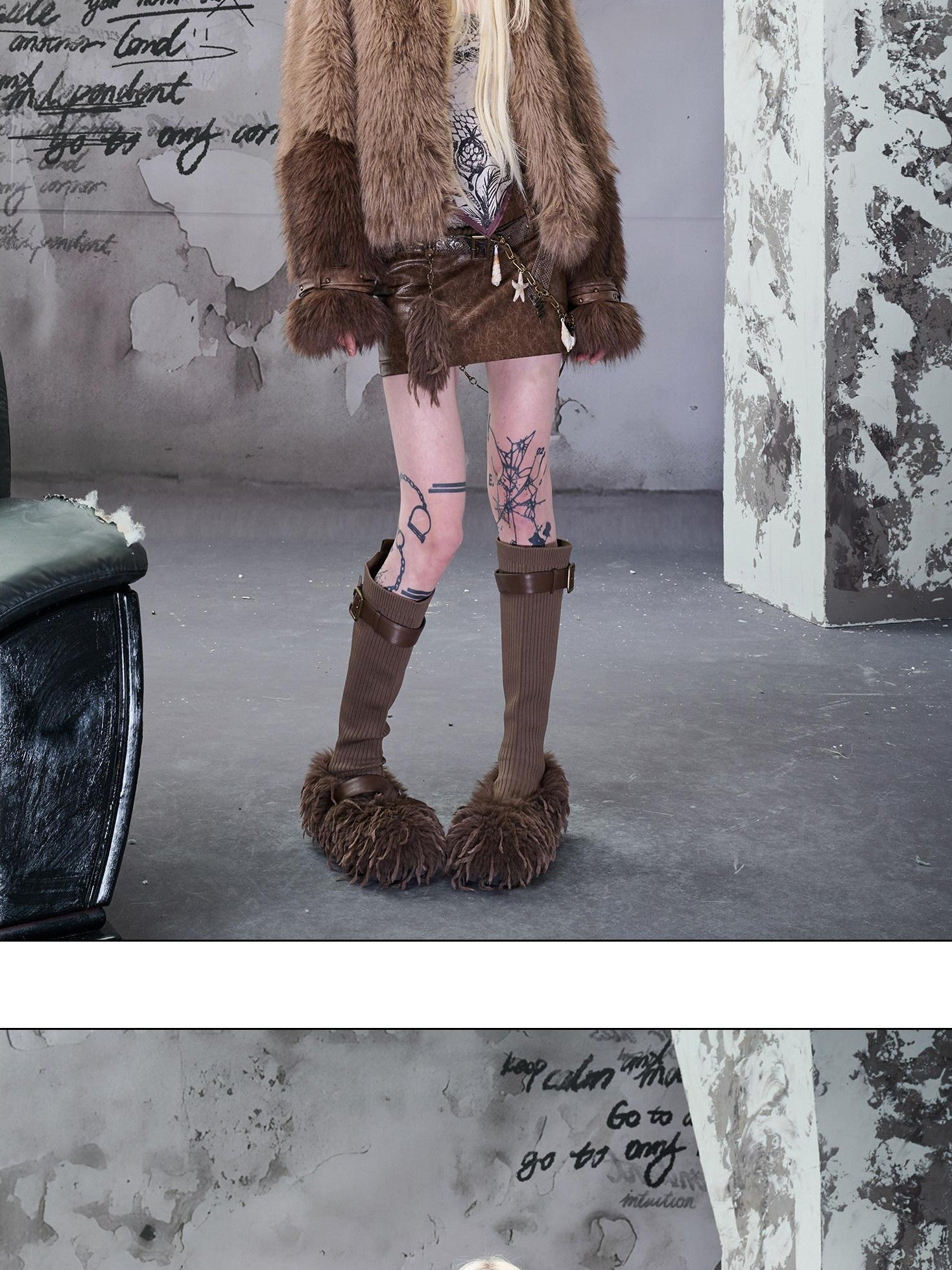 NORTH NODE Cropped Patchwork Colorblock Punk Turn Collar Women&