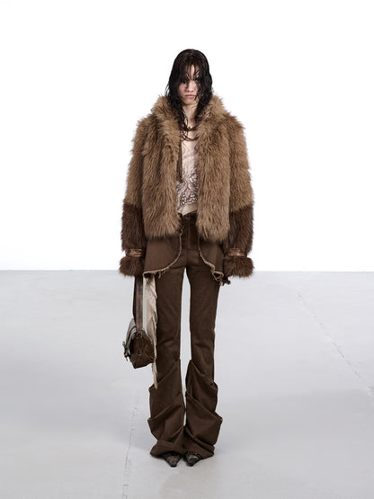 NORTH NODE Cropped Patchwork Colorblock Punk Turn Collar Women&
