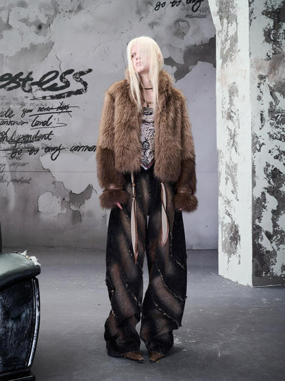 NORTH NODE Cropped Patchwork Colorblock Punk Turn Collar Women&