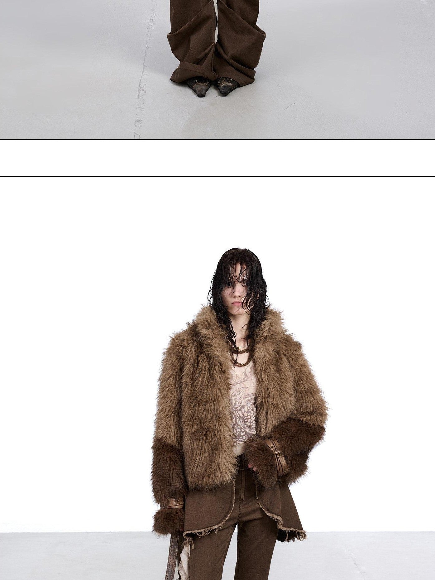 NORTH NODE Cropped Patchwork Colorblock Punk Turn Collar Women&