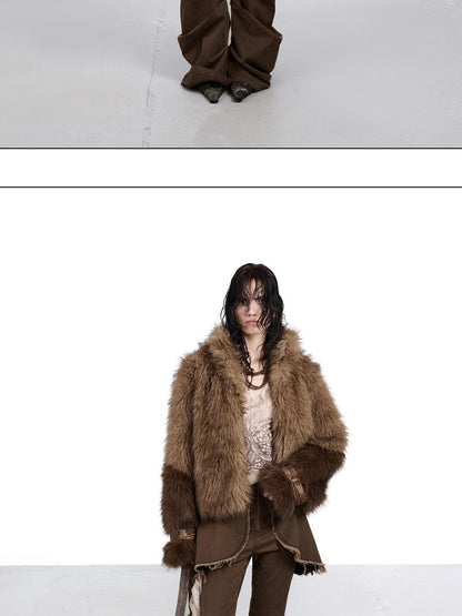 NORTH NODE Cropped Patchwork Colorblock Punk Turn Collar Women&