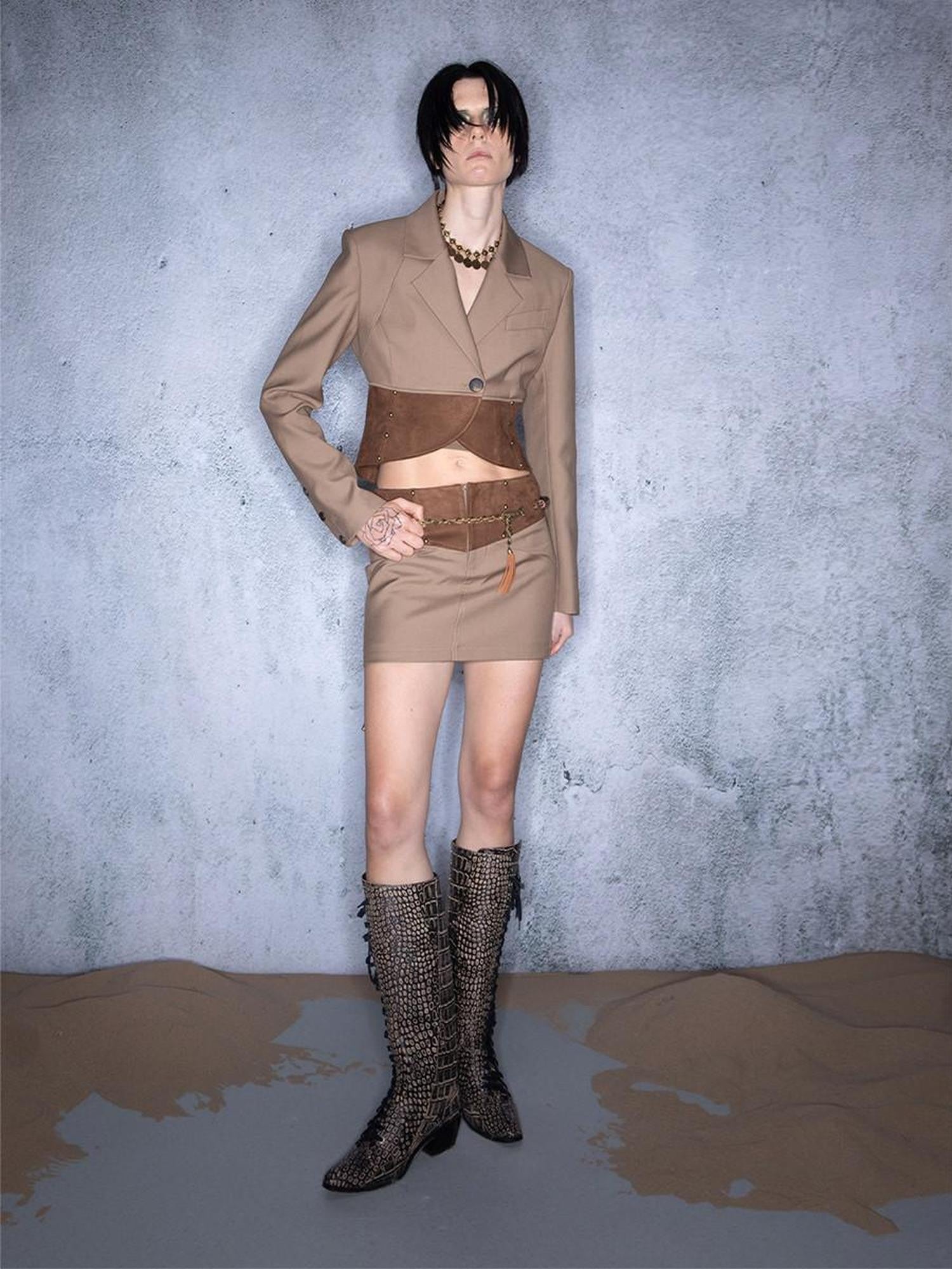 NORTH NODE Cropped Patchwork Studded Women&