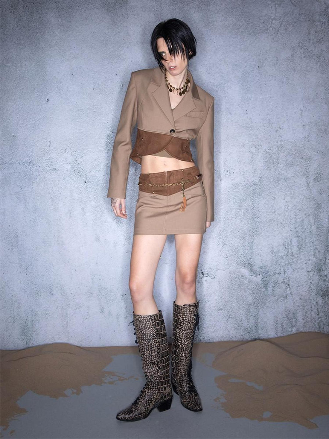 NORTH NODE Cropped Patchwork Studded Women&
