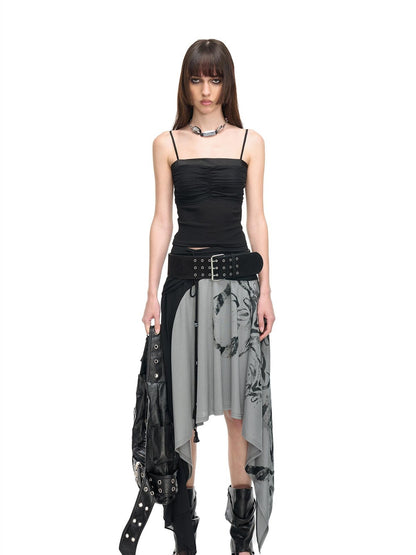 NORTH NODE Cropped Pleated Mesh Panel Knit Women&
