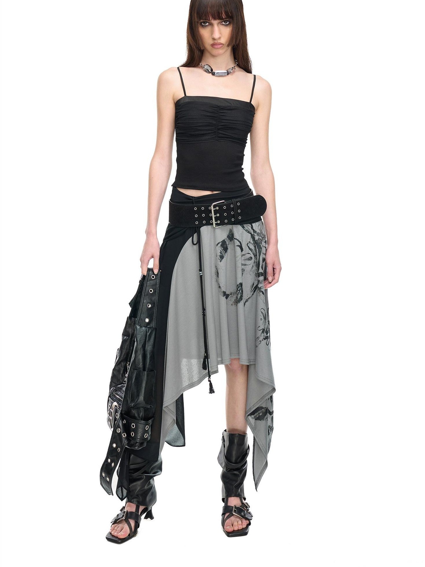 NORTH NODE Cropped Pleated Mesh Panel Knit Women&