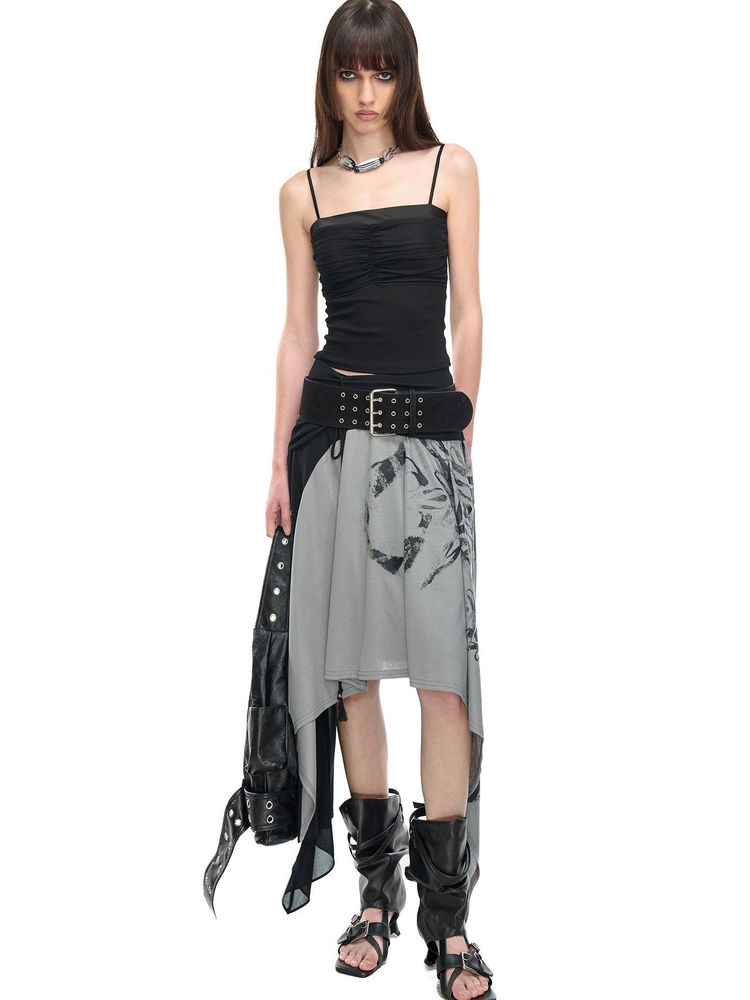 NORTH NODE Cropped Pleated Mesh Panel Knit Women&