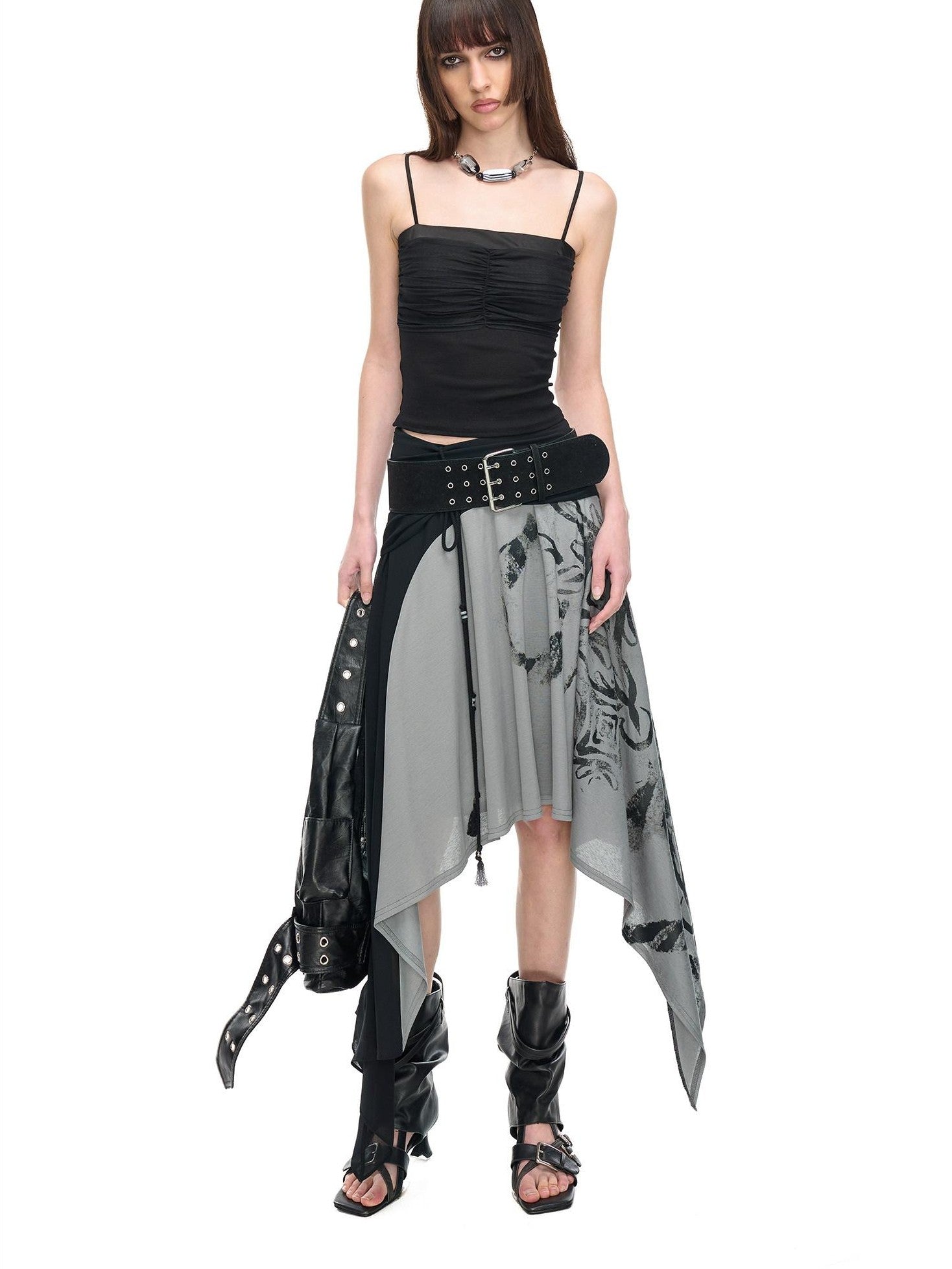NORTH NODE Cropped Pleated Mesh Panel Knit Women&