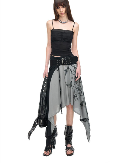 NORTH NODE Cropped Pleated Mesh Panel Knit Women&