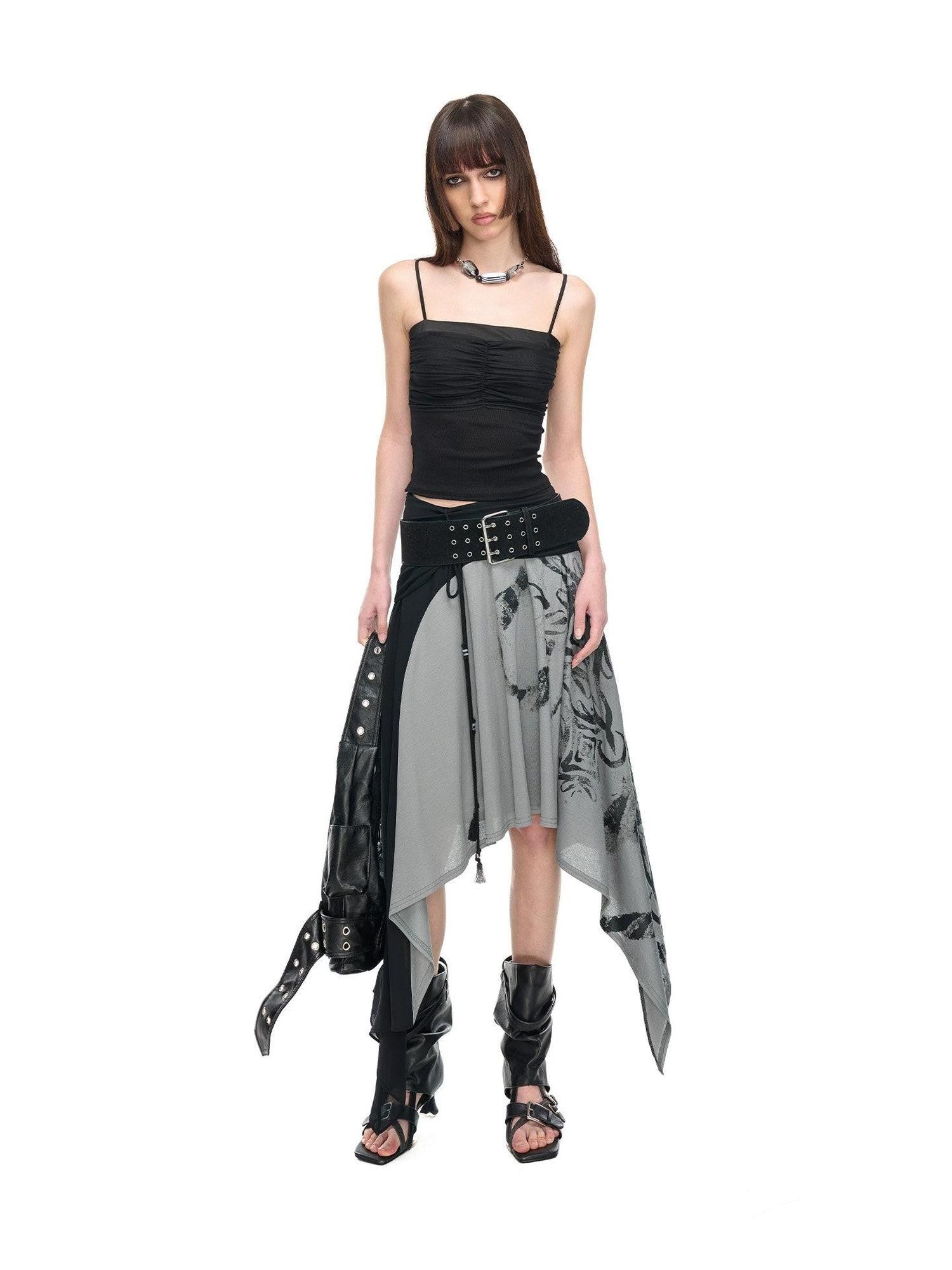 NORTH NODE Cropped Pleated Mesh Panel Knit Women&