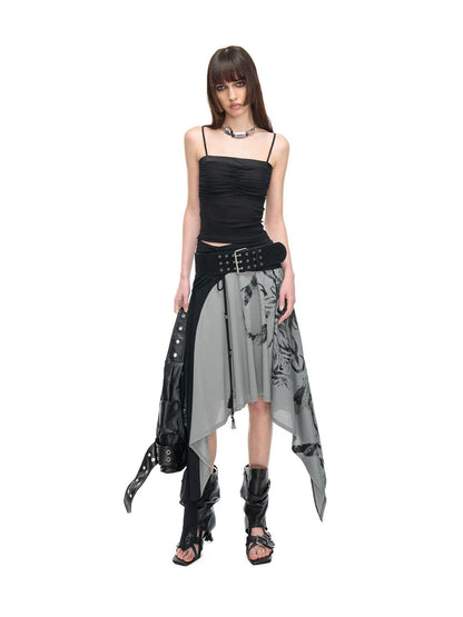 NORTH NODE Cropped Pleated Mesh Panel Knit Women&