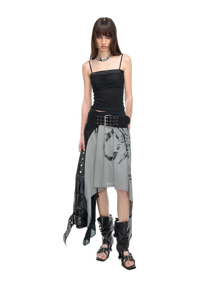 NORTH NODE Cropped Pleated Mesh Panel Knit Women&