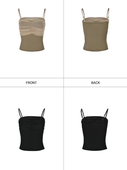 NORTH NODE Cropped Pleated Mesh Panel Knit Women&