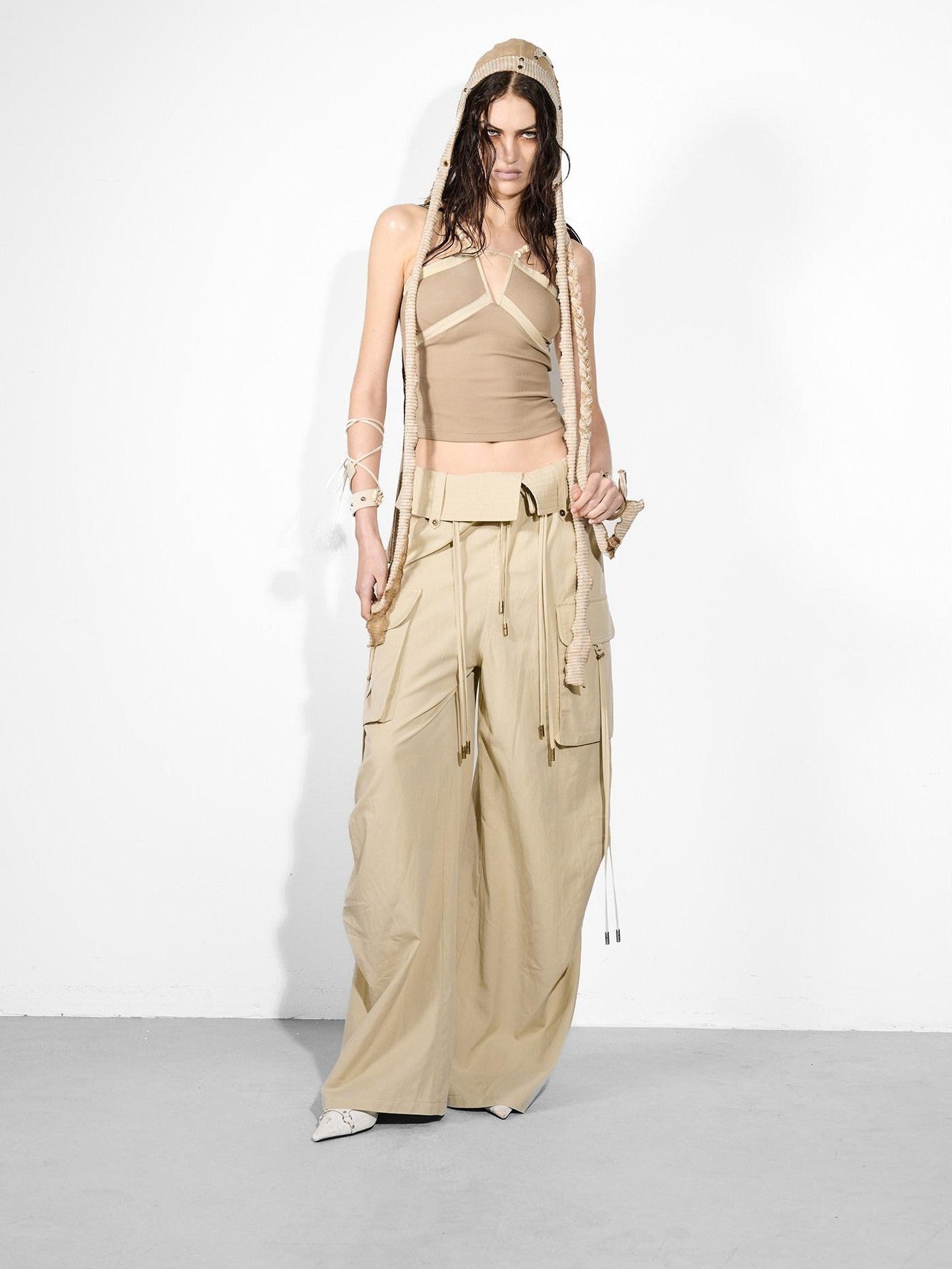 NORTH NODE Cropped Slim Fit Patchwork Cutout Beaded Women&