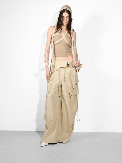 NORTH NODE Cropped Slim Fit Patchwork Cutout Beaded Women&