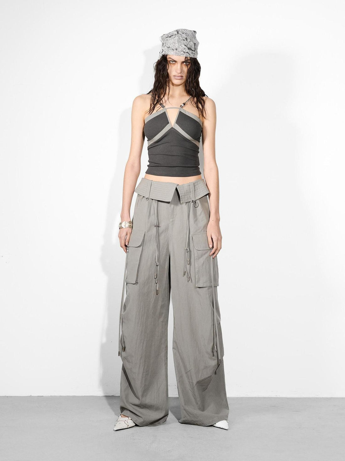 NORTH NODE Cropped Slim Fit Patchwork Cutout Beaded Women&