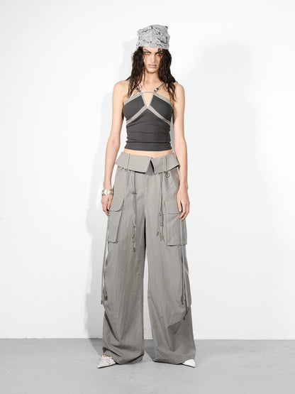 NORTH NODE Cropped Slim Fit Patchwork Cutout Beaded Women&