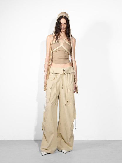 NORTH NODE Cropped Slim Fit Patchwork Cutout Beaded Women&