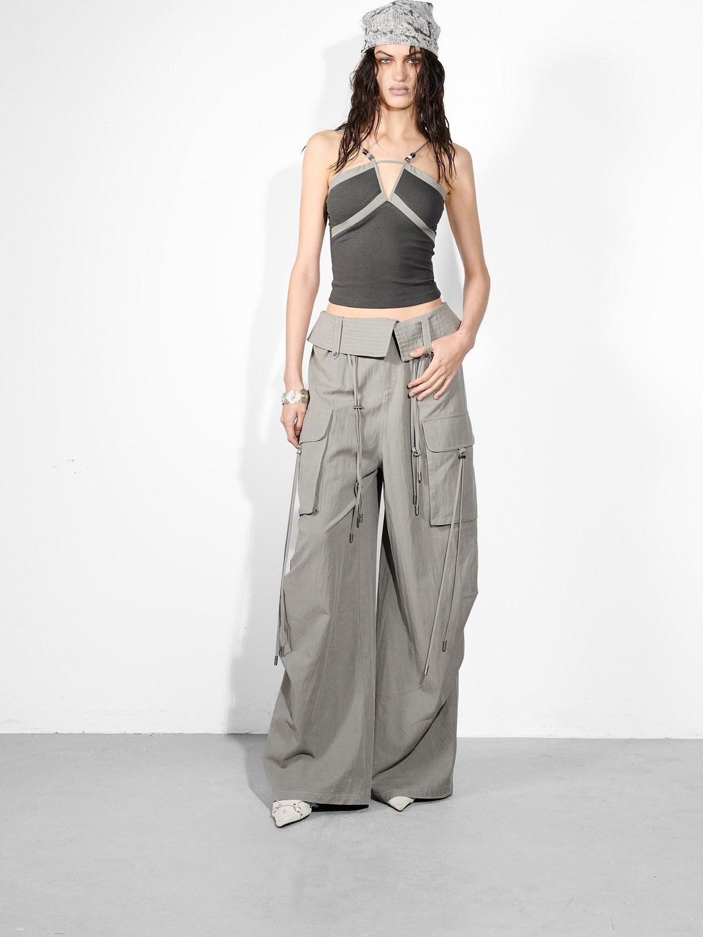 NORTH NODE Cropped Slim Fit Patchwork Cutout Beaded Women&
