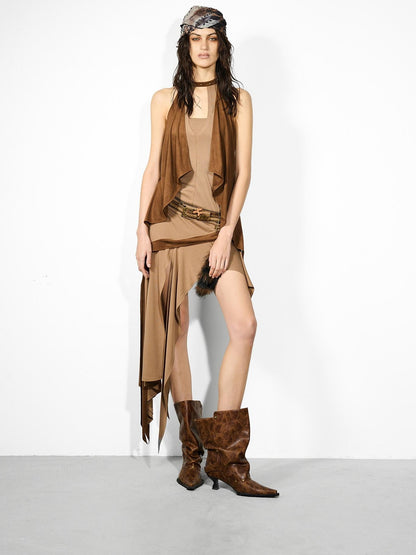 NORTH NODE Cropped Spliced Faux Two Piece Deep V Women&