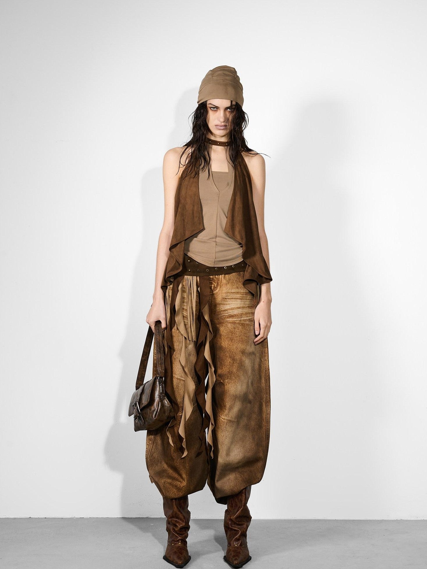 NORTH NODE Cropped Spliced Faux Two Piece Deep V Women&