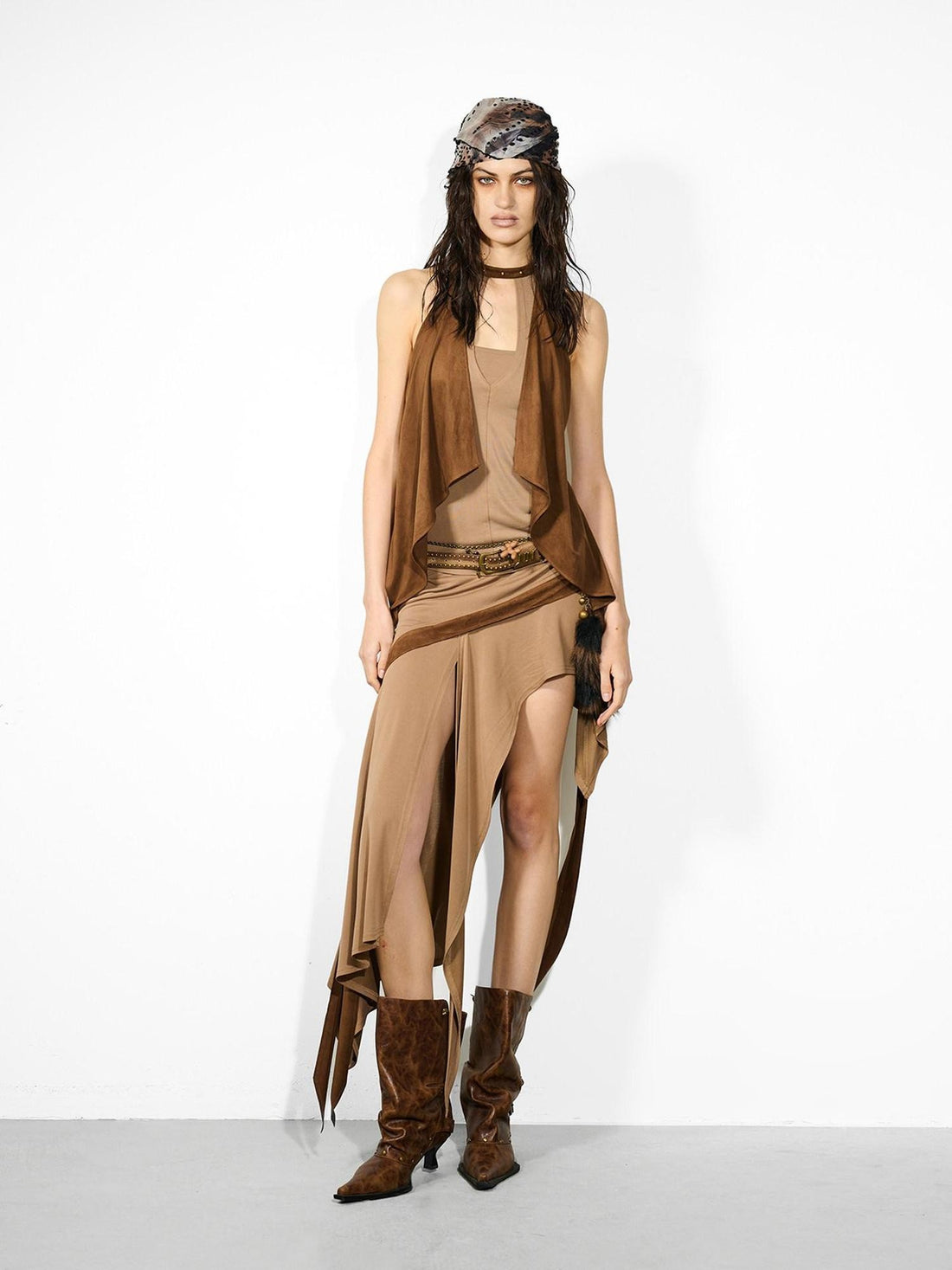 NORTH NODE Cropped Spliced Faux Two Piece Deep V Women&