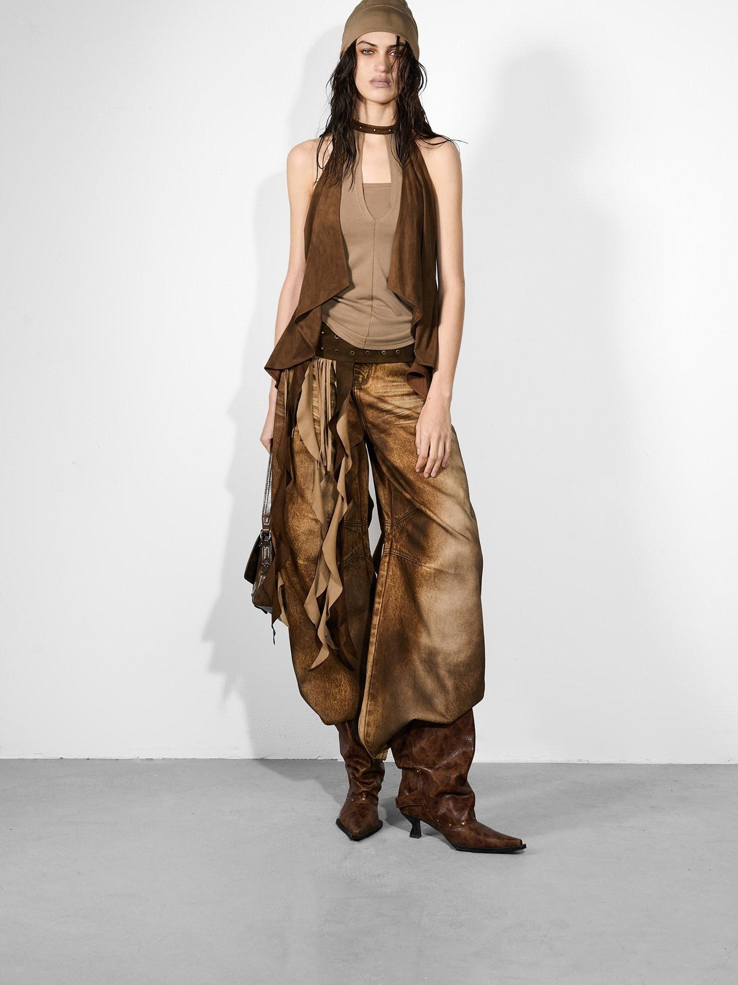 NORTH NODE Cropped Spliced Faux Two Piece Deep V Women&