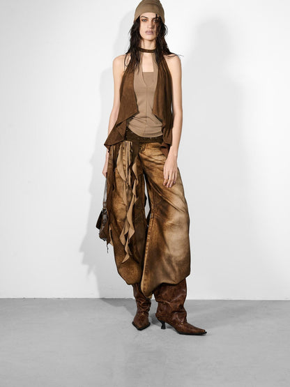 NORTH NODE Cropped Spliced Faux Two Piece Deep V Women&