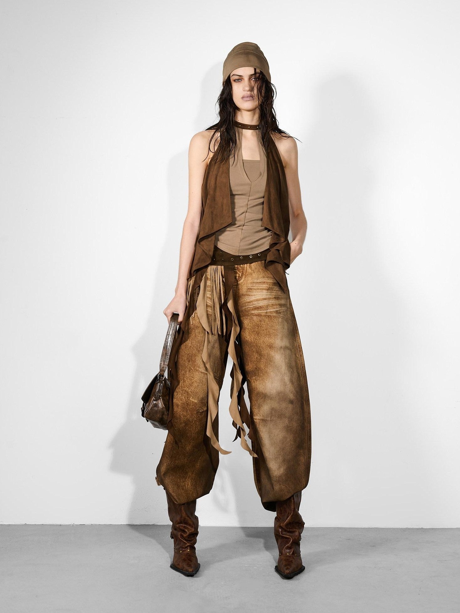 NORTH NODE Cropped Spliced Faux Two Piece Deep V Women&