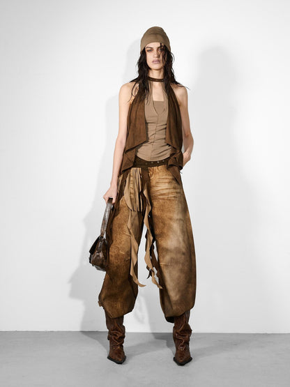 NORTH NODE Cropped Spliced Faux Two Piece Deep V Women&