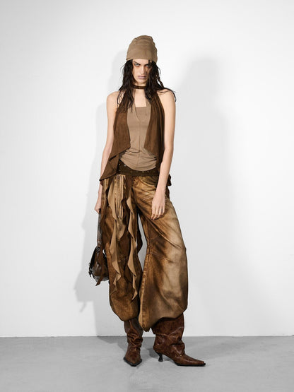 NORTH NODE Cropped Spliced Faux Two Piece Deep V Women&