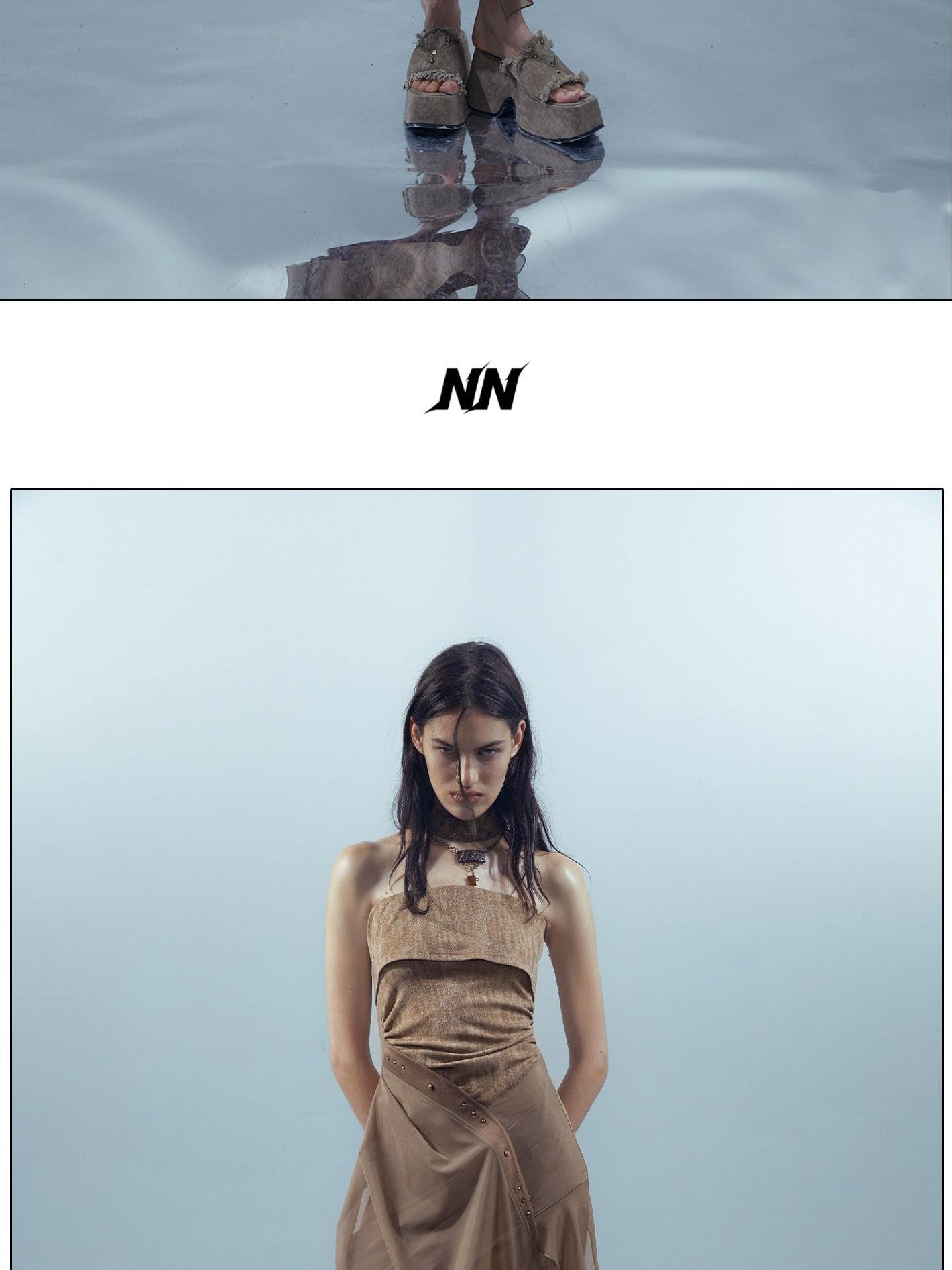 NORTH NODE Crown Mesh Spliced Bustier Knit Women&