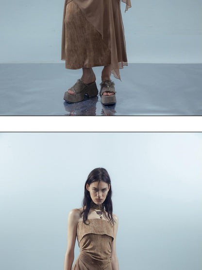 NORTH NODE Crown Mesh Spliced Bustier Knit Women&