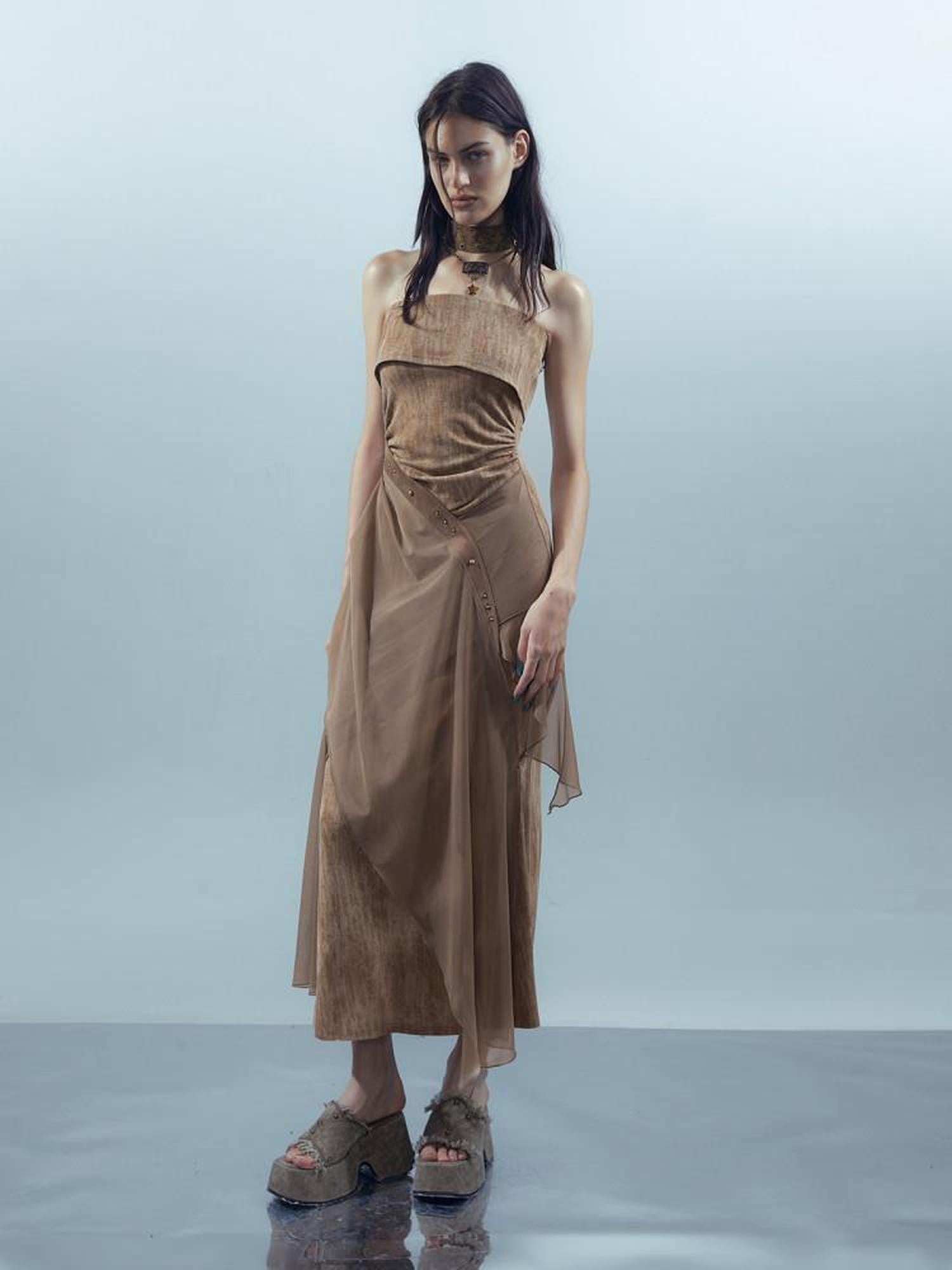 NORTH NODE Crown Mesh Spliced Bustier Knit Women&